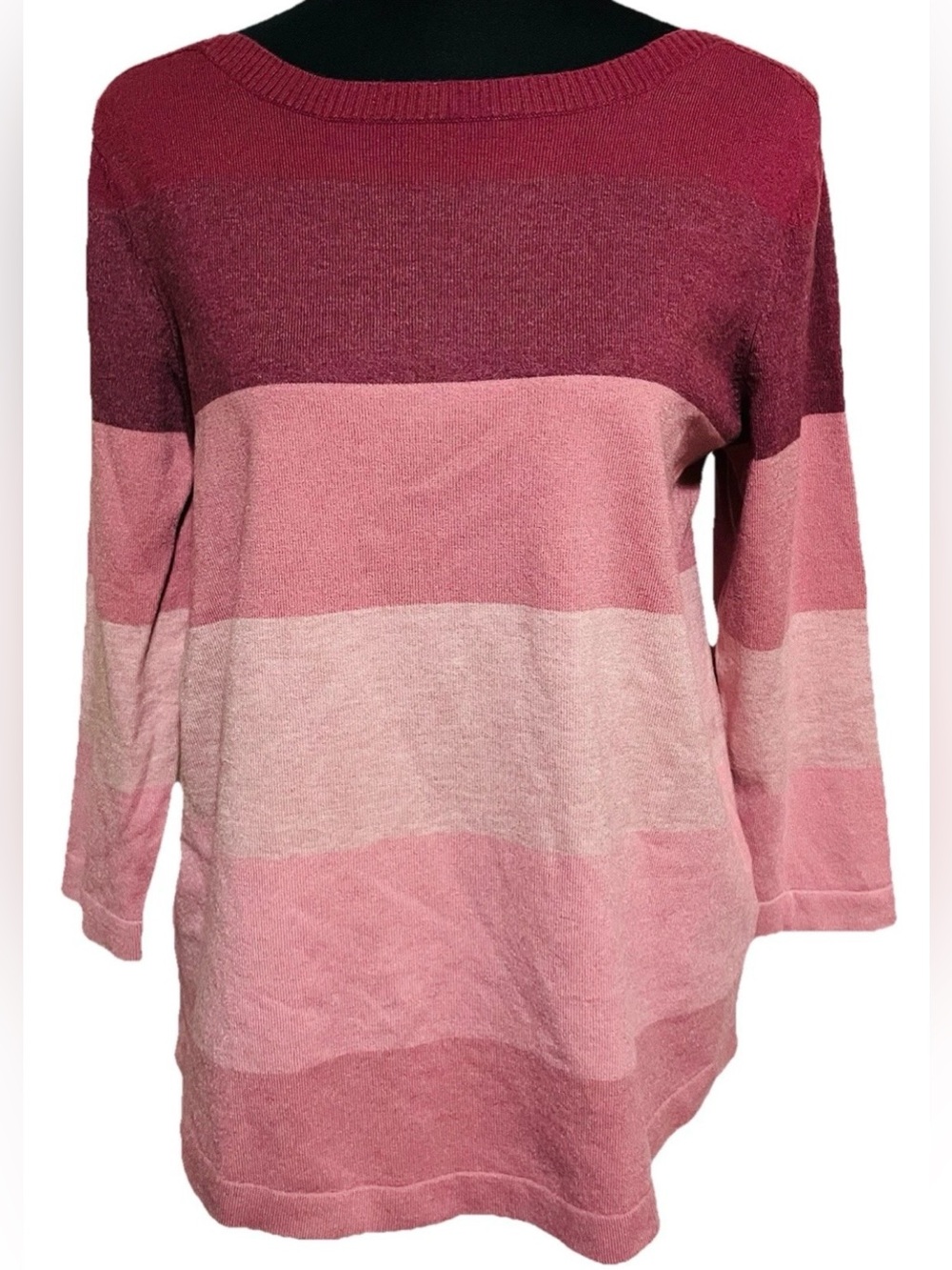 Croft & Barrow Women’s Pink  Ombre Gradient Striped Boatneck Knit Sweater sz M